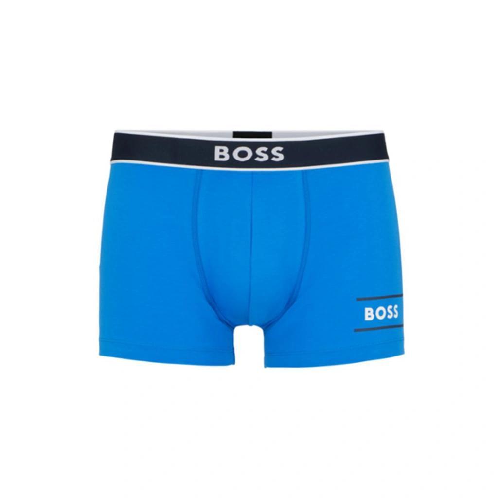 HUGO BOSS Cotton-blend Trunks With Stripes And Logos In Blue Product Image