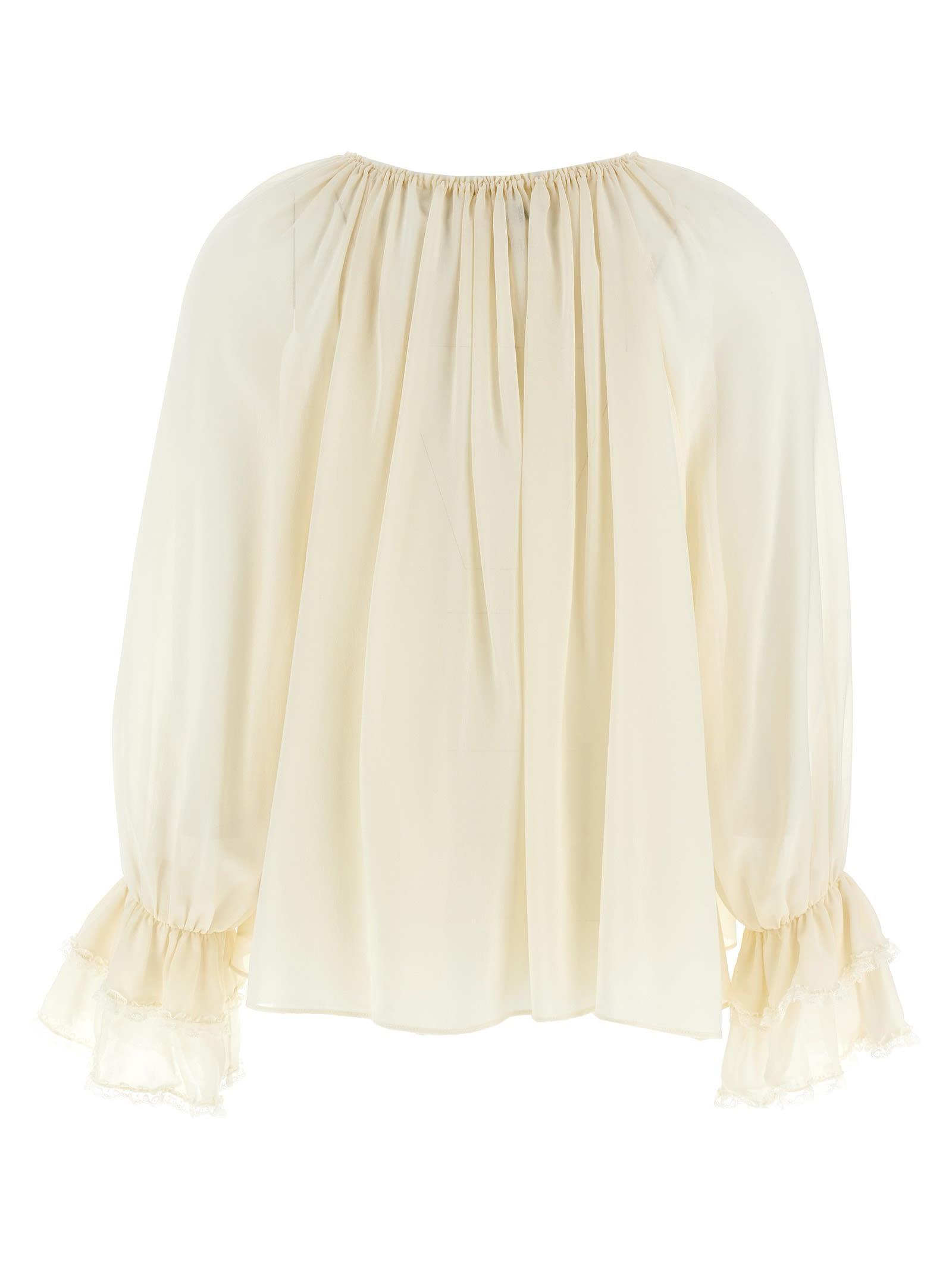 CHLOÉ Silk Ruffled Blouse In White Product Image