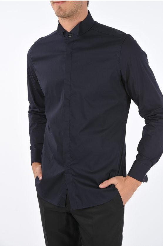 Hidden Closure Cerimonia Wing Collar Shirt In Blue product image