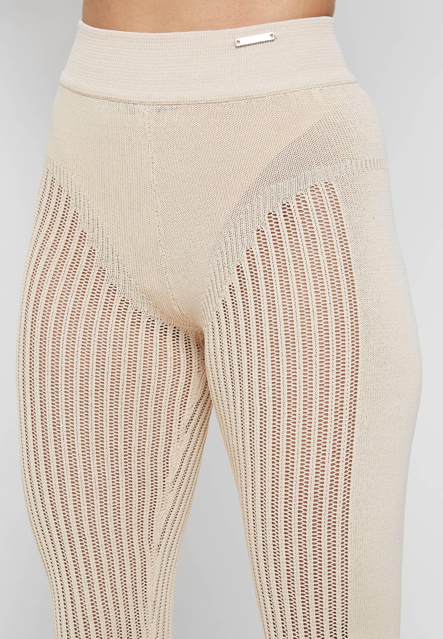 Knitted High Waisted Leggings - Beige Female Product Image