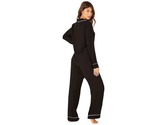 Cosabella Bella Relaxed Long Sleeve Top Pants Set (Black/Ivory) Women's Pajama Sets Product Image