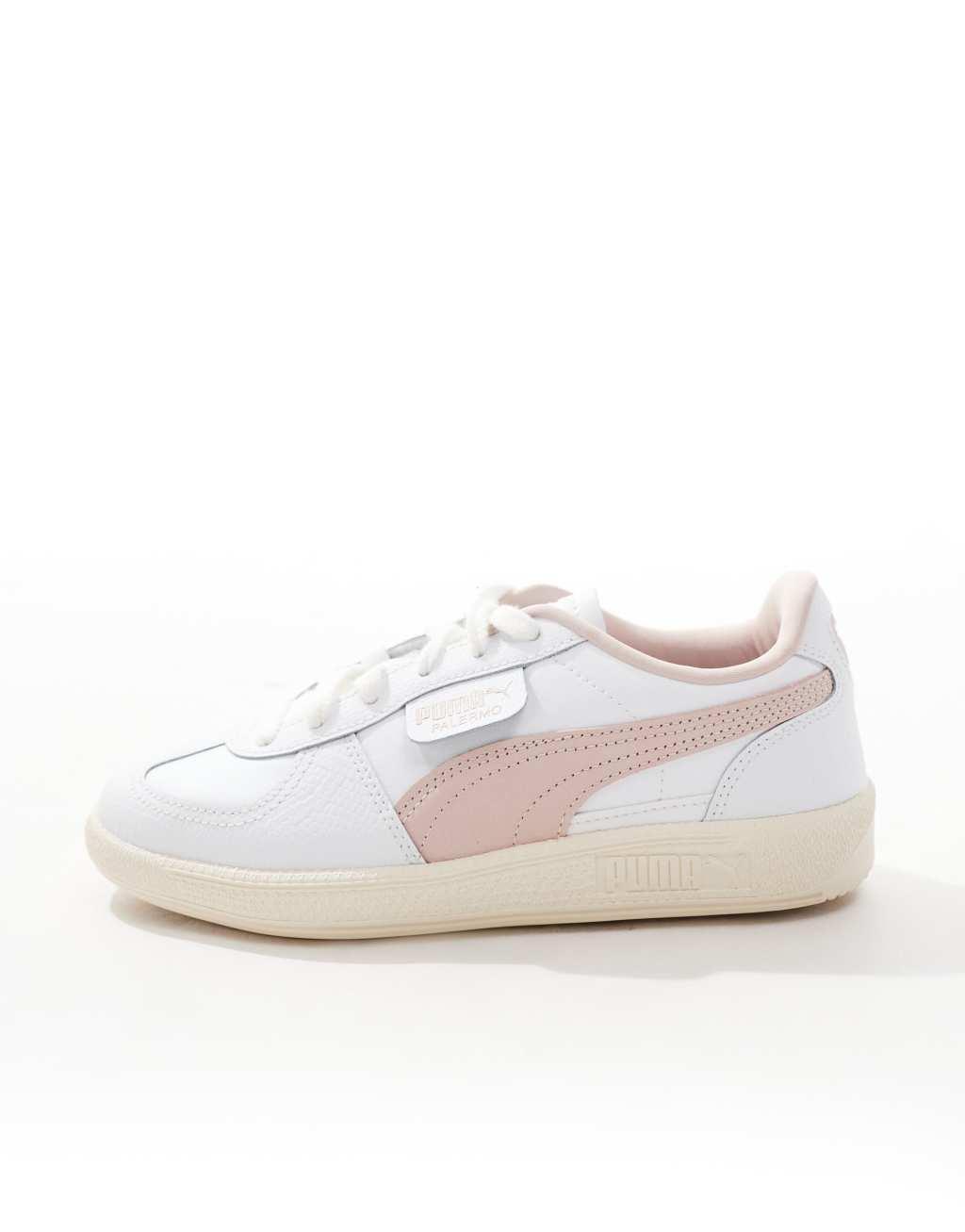 Puma Palermo sneakers in white with pink detail Product Image