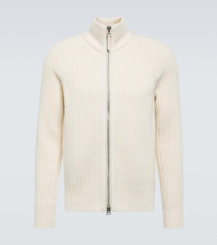 TOM FORD Ribbed-knit Wool And Cashmere Cardigan In Chalk Product Image