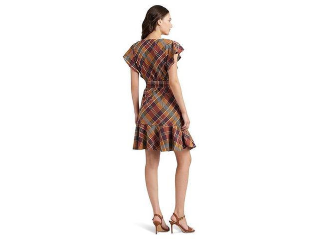 LAUREN Ralph Lauren Belted Cotton Madras Dress (Navy Multi) Women's Dress Product Image