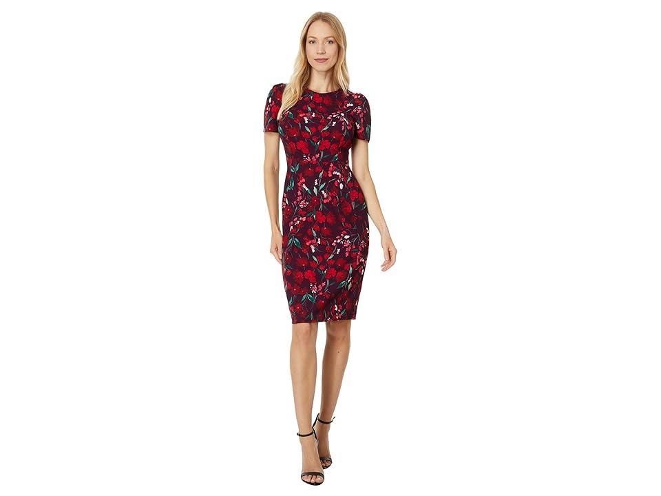 Calvin Klein Tulip Sleeve Floral Sheath (Aubergine ) Women's Dress Product Image