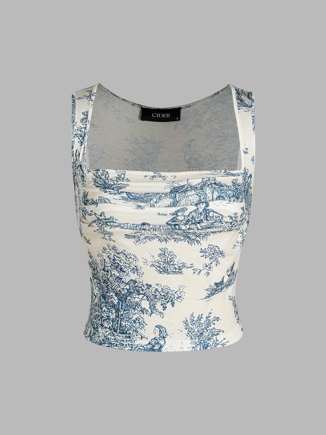 Toile de Jouy Square Neck Tank Top Product Image