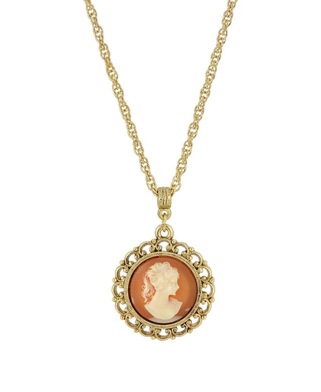 1928 Gold Tone Cameo Pendant Necklace, Womens, Orange Product Image