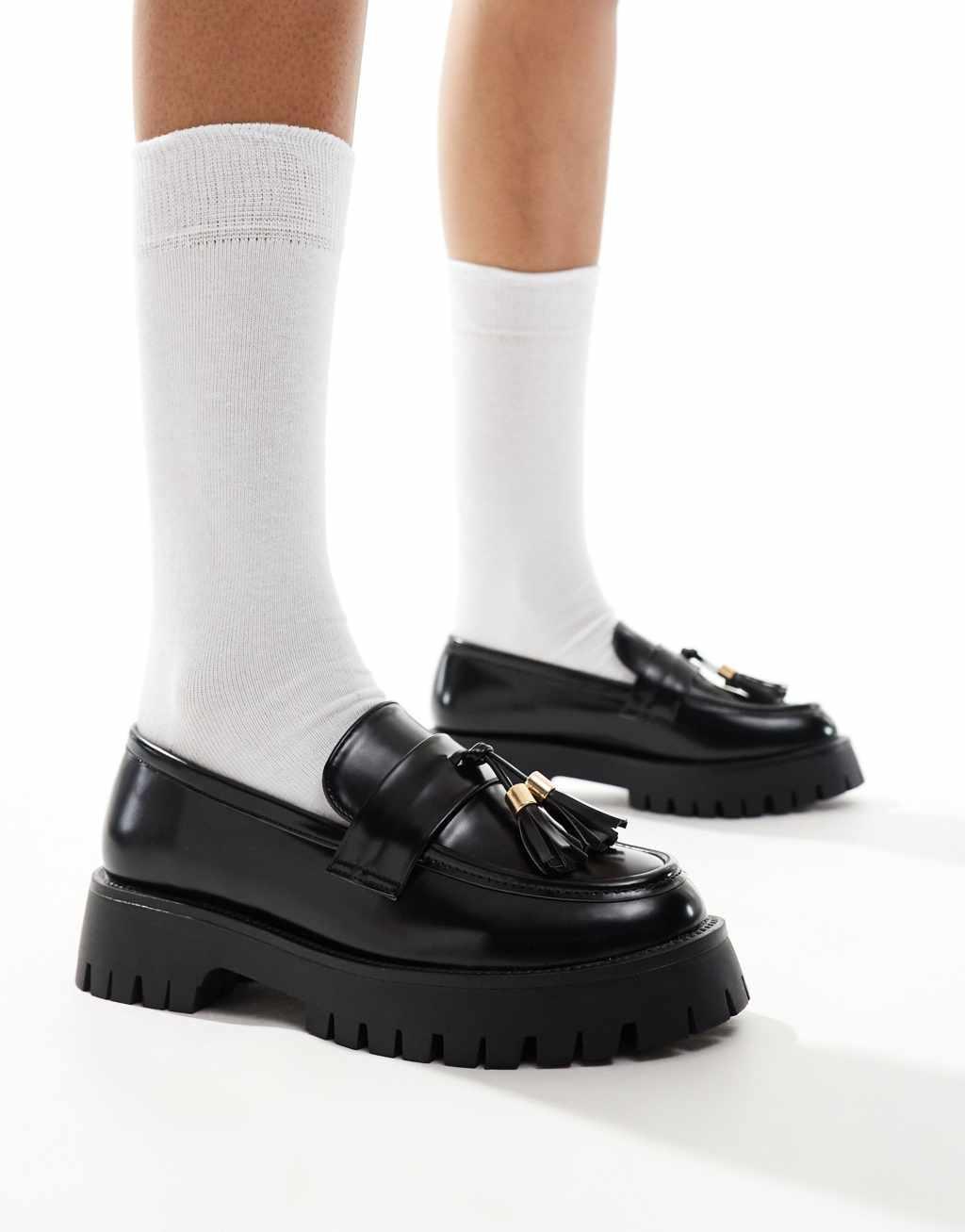 SEQWL chunky tassel loafers in black box Product Image