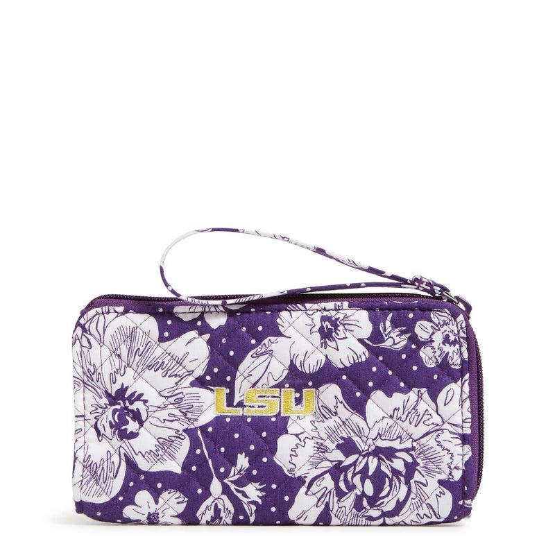 Vera Bradley Collegiate RFID Front Zip Wristlet Women in Purple/White Rain Garden with Louisiana State University Logo Product Image