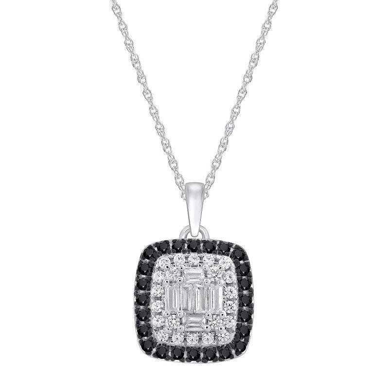 Irena Park Sterling Silver 1/2 Carat T.W. Black & White Diamond Square Halo Pendant Necklace, Womens Product Image