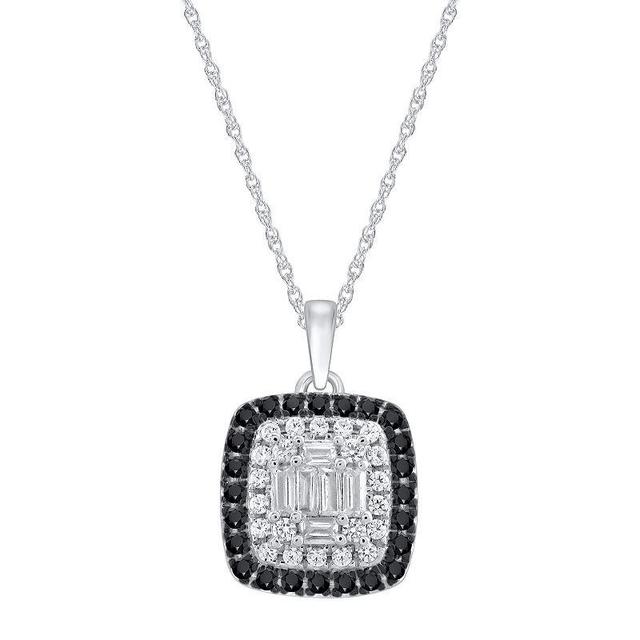 Irena Park Sterling Silver 1/2 Carat T.W. Black & White Diamond Square Halo Pendant Necklace, Womens Product Image