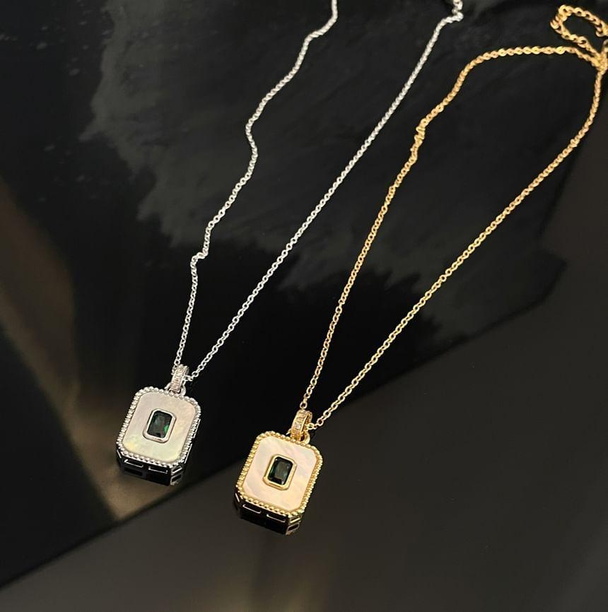 Rectangle Rhinestone Pendant Stainless Steel Necklace Product Image