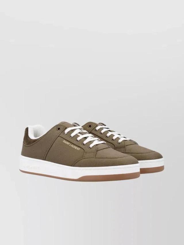 SAINT LAURENT Low-top Round Toe Rubber Sole Sneakers In Military Green Product Image