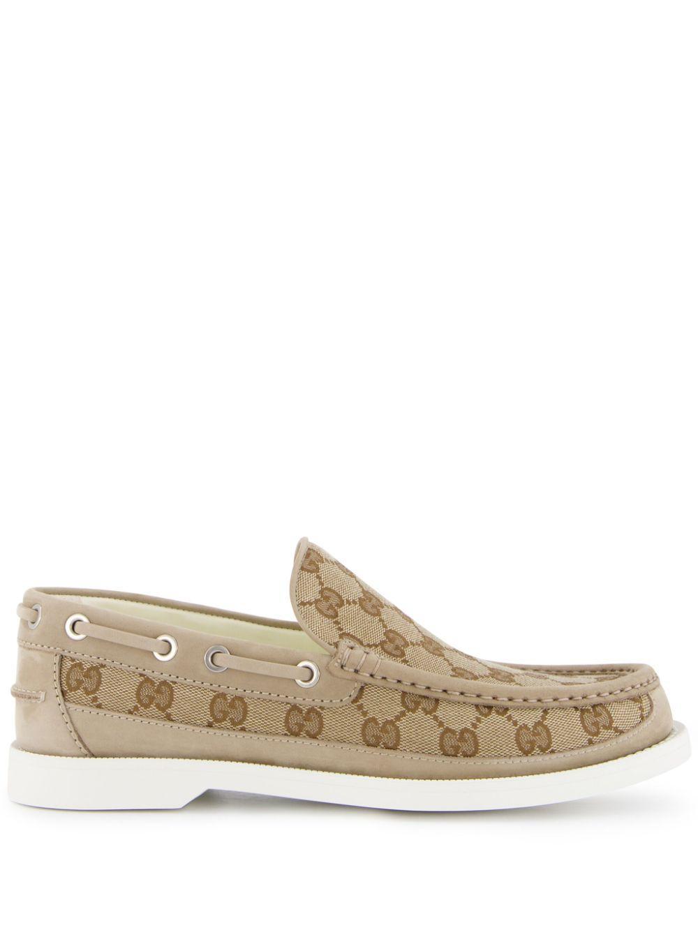 GUCCI Gg Canvas Leather Loafers In Beige Product Image