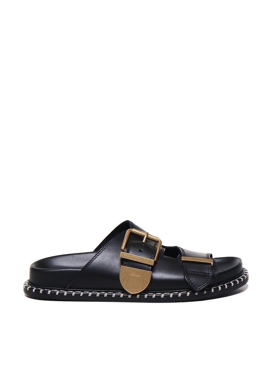 Logo Engraved Buckled Sandals In Black Product Image