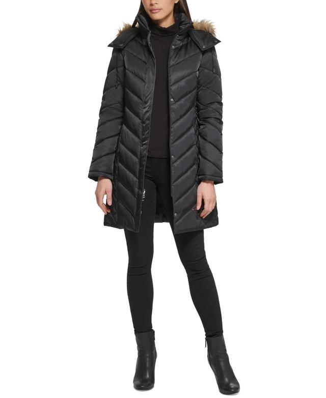 Kenneth Cole Womens Faux-Fur-Trim Hooded Puffer Coat Product Image