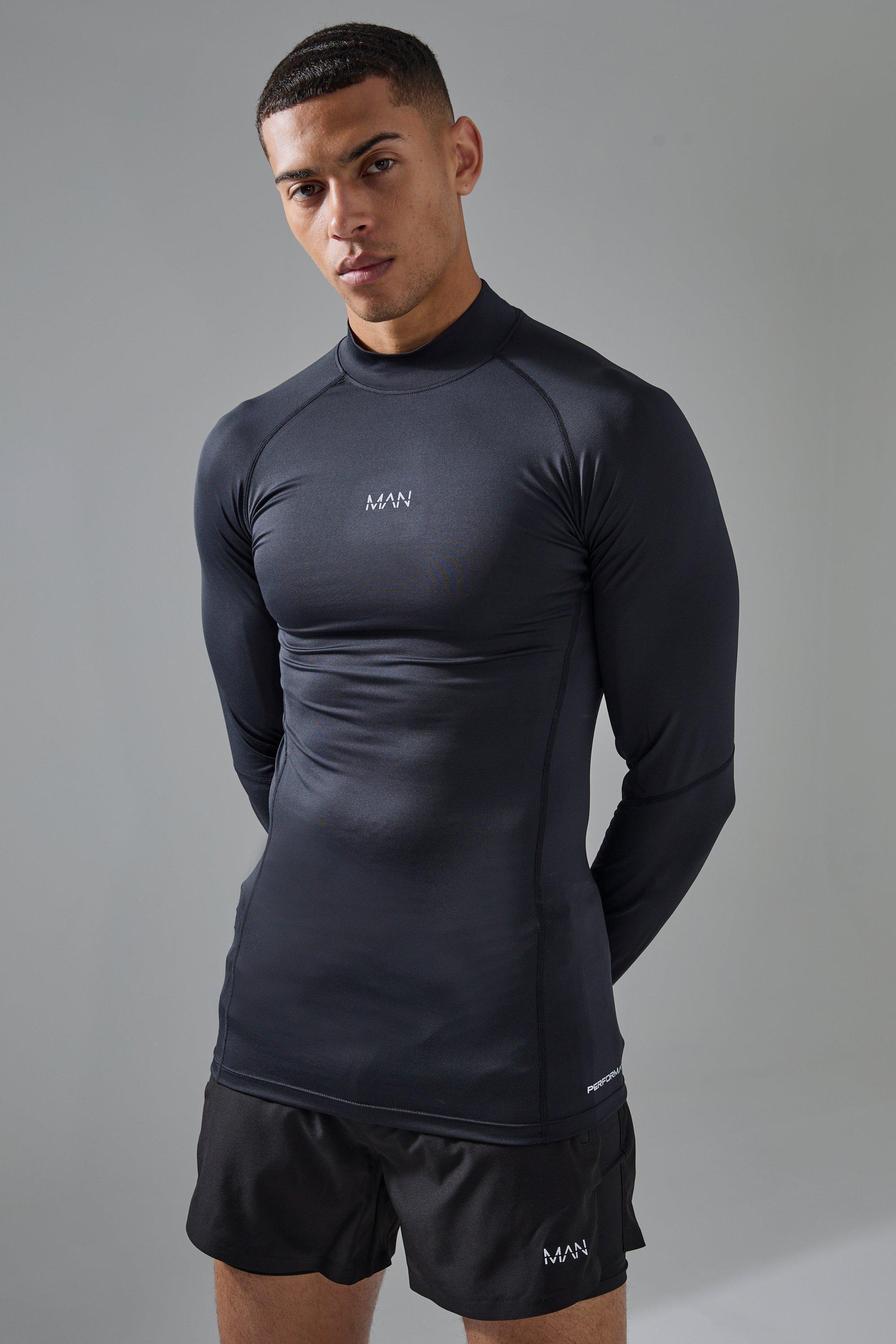 Mens Black Man Active Base Layer High Neck Long Sleeve T-shirt, Black Product Image