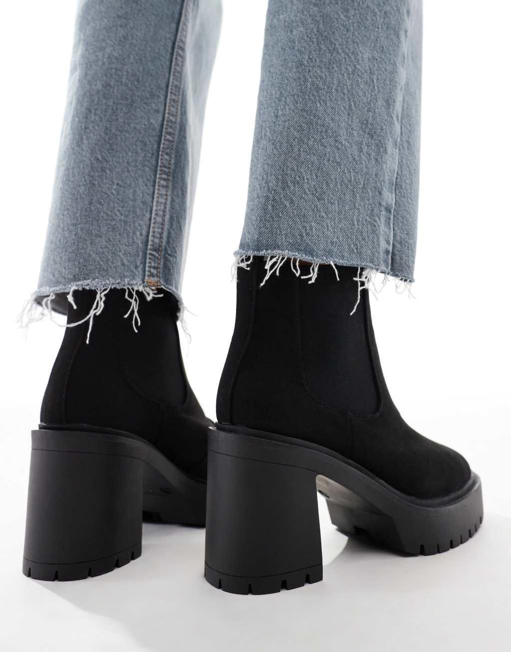 ASOS DESIGN Elma heeled chunky chelsea boots in black Product Image