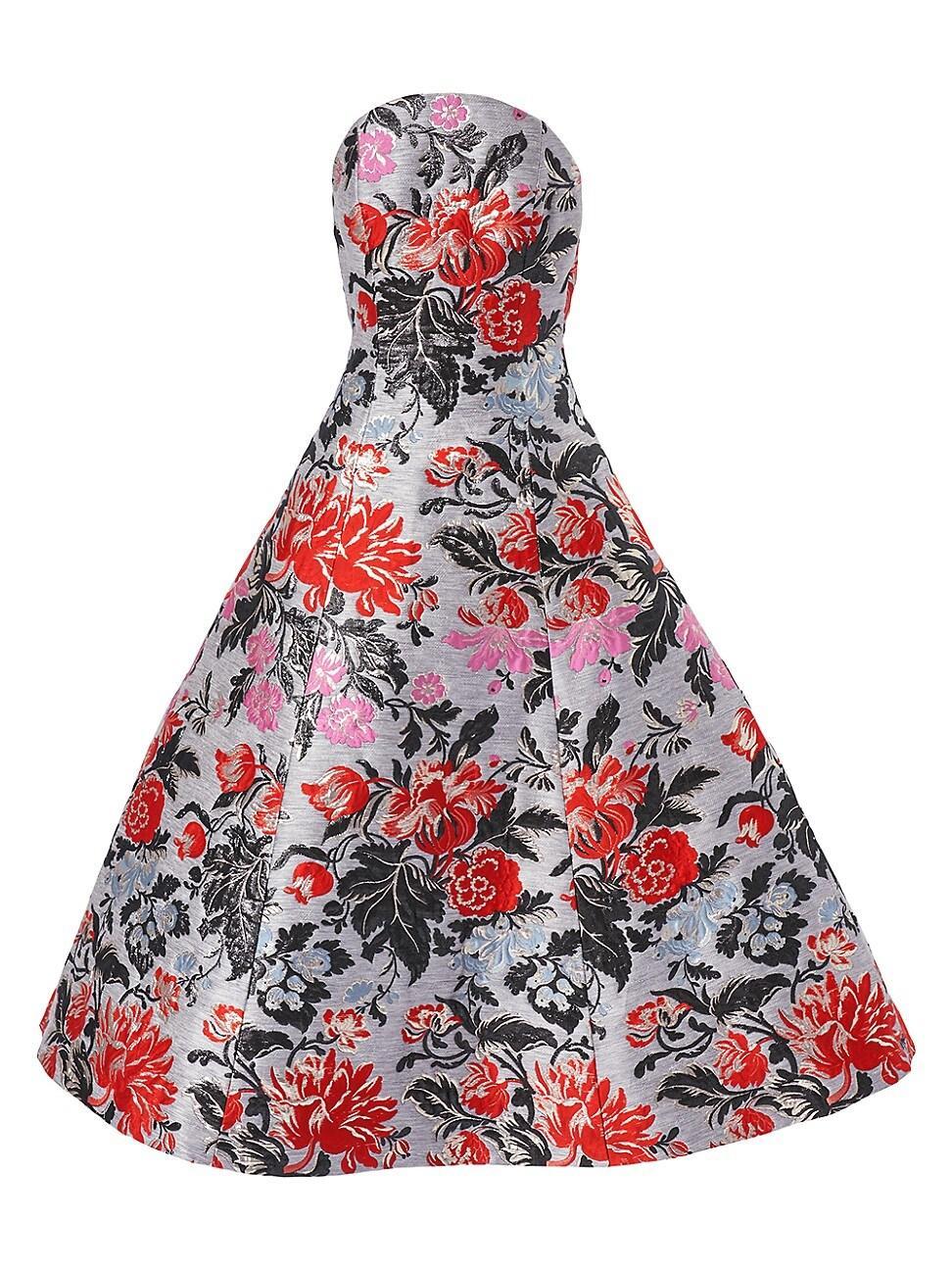 Womens Floral Jacquard Strapless A-Line Dress Product Image