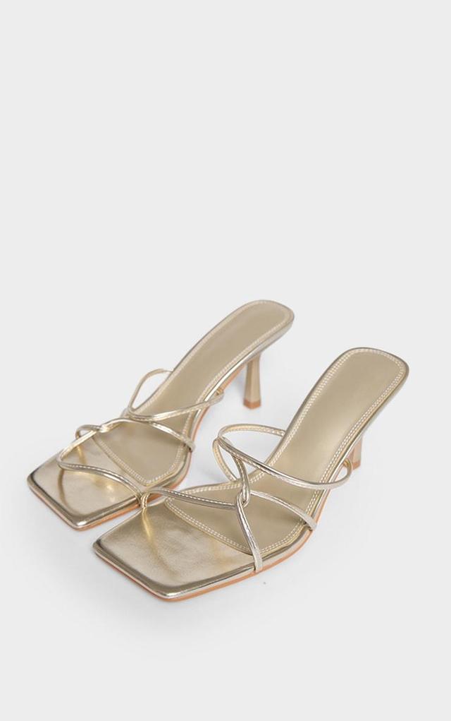 Gold PU Wide Fit Cross Over Strap Heeled Mules Product Image