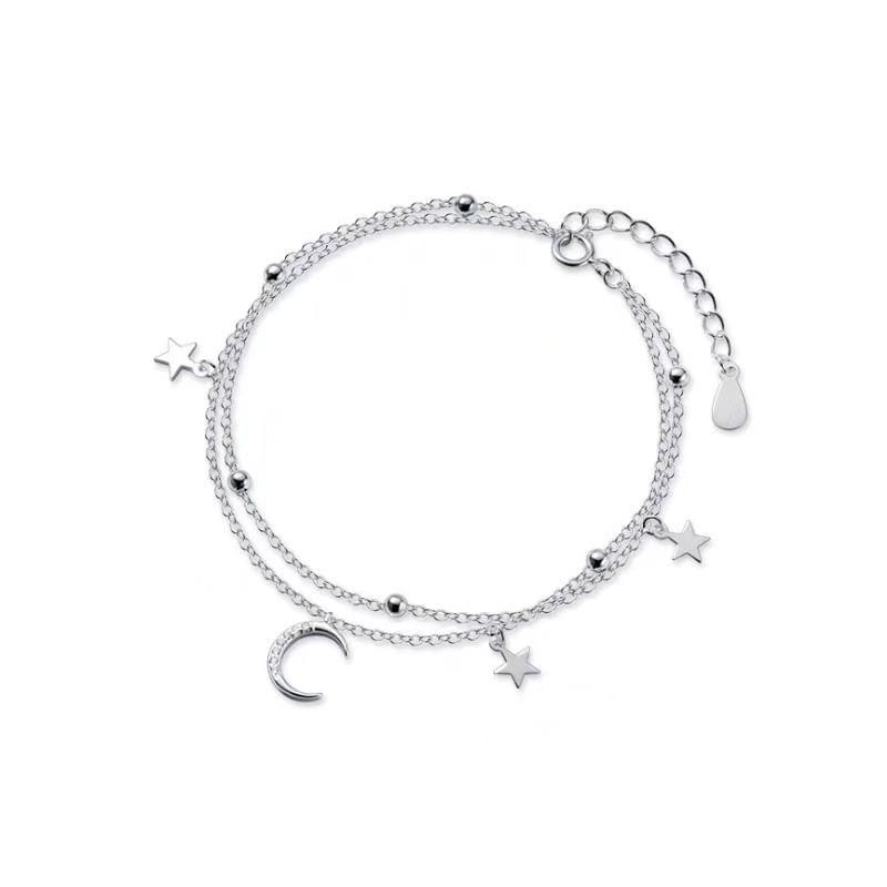 925 Sterling Silver Moon Star Layered Bracelet Product Image