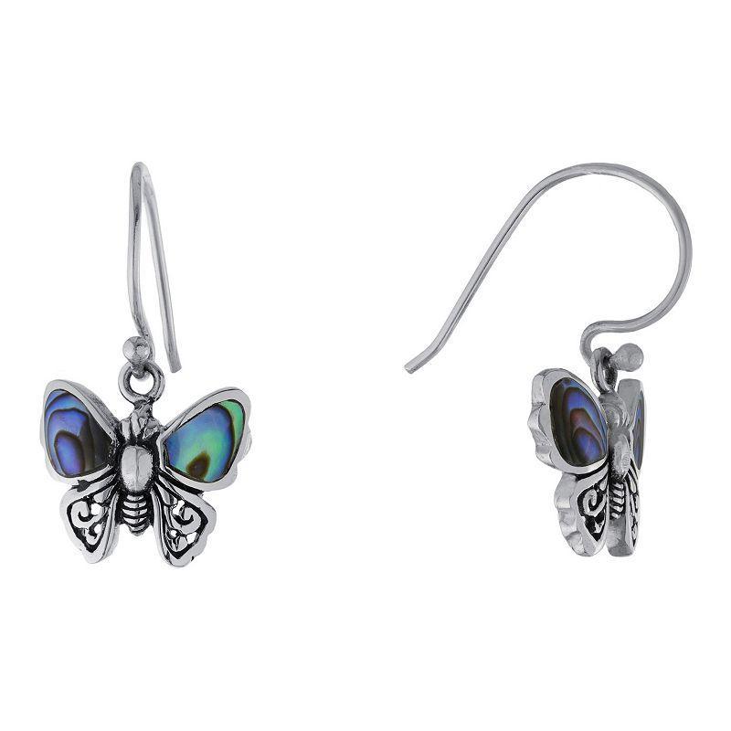 Main and Sterling Oxidized Sterling Silver Abalone Butterfly Drop Earrings, Womens, Silver Tone Product Image