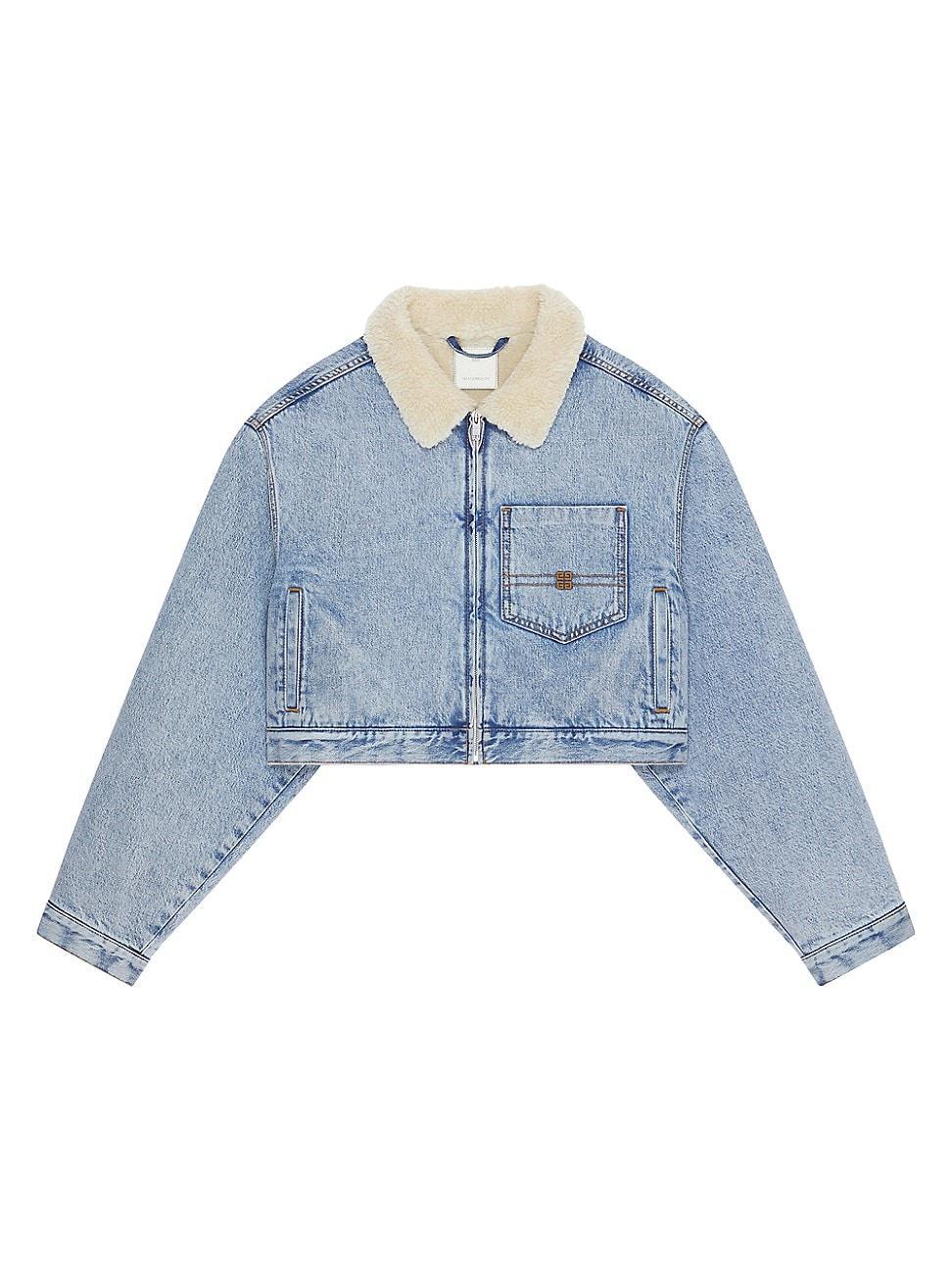 Womens Cropped jacket in denim and shearling-effect collar product image