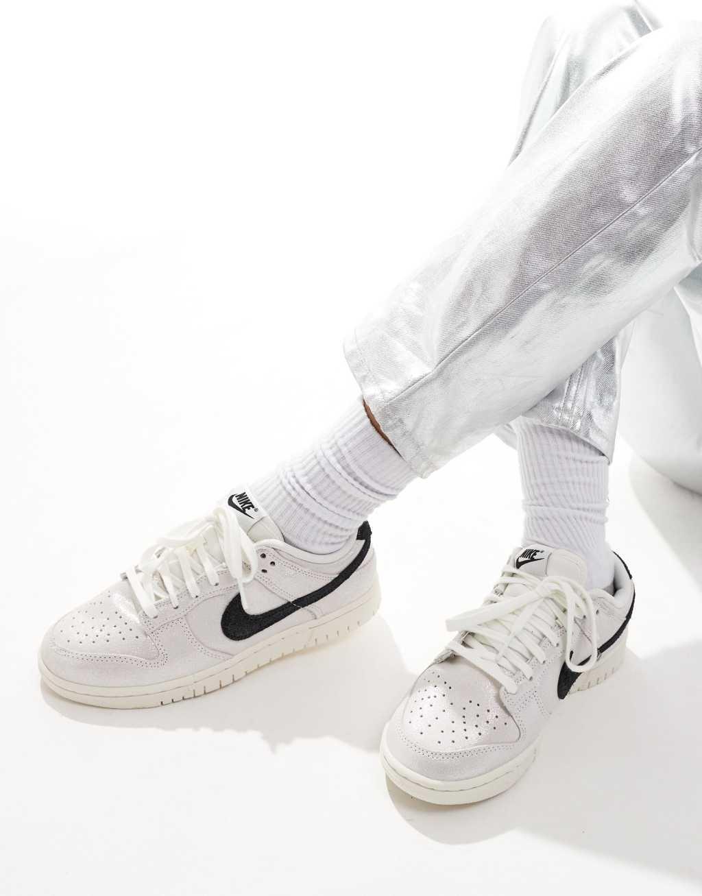 Nike Dunk Low glitter sneakers in white and black Product Image