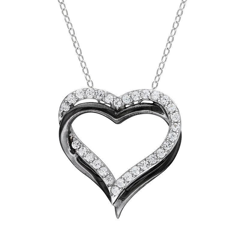 Stella Grace Lab-Created White Sapphire Sterling Silver Two Tone Double Heart Pendant Necklace, Womens Product Image