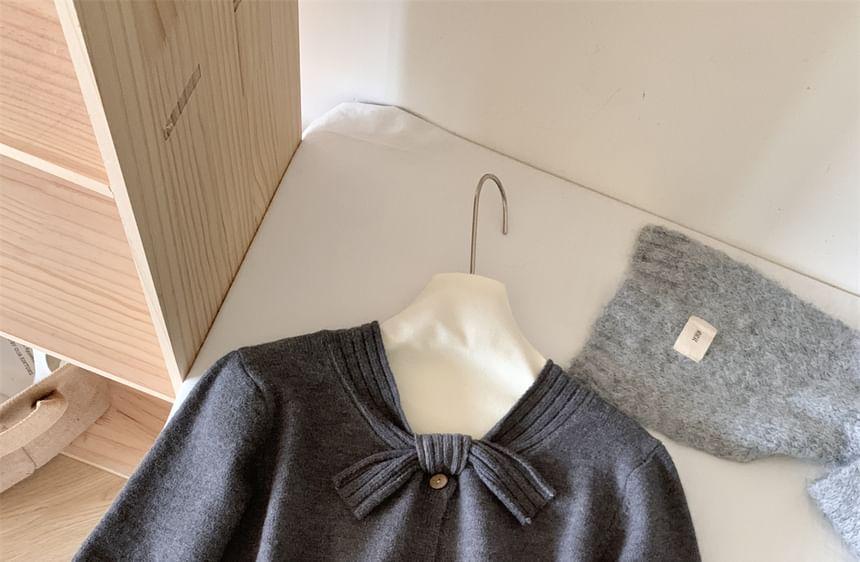 Bow Neck Plain Button Cardigan Product Image