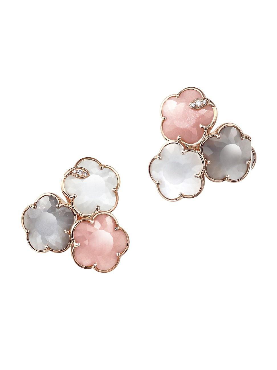 Womens Bouquet Lunaire 18K Rose Gold, Diamond & Moonstone Earrings Product Image