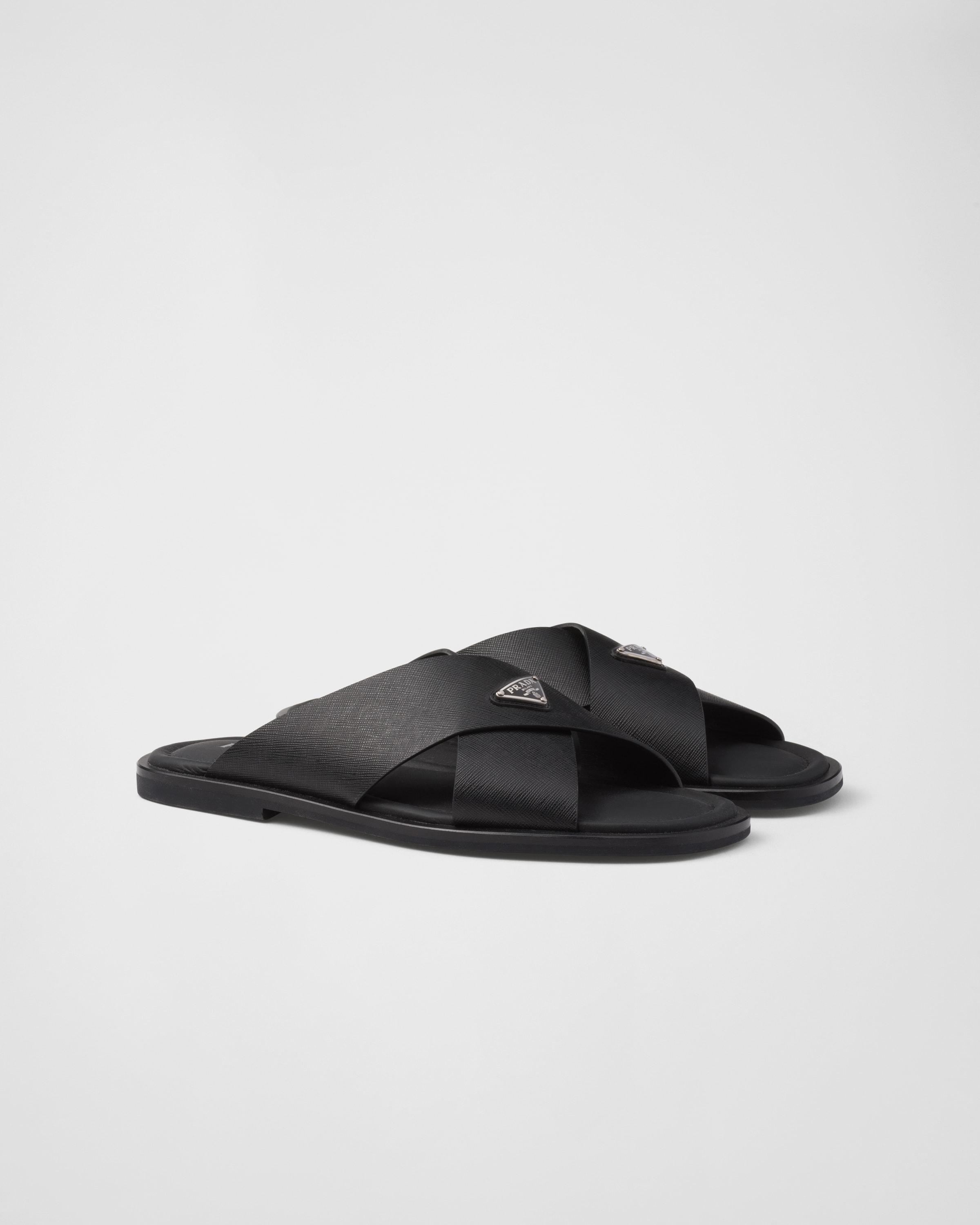 Saffiano leather crisscross slides Product Image