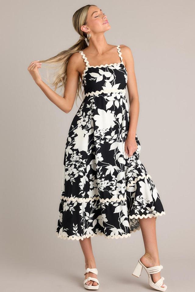 Cherry Blossom Bliss Black Floral Midi Dress Product Image