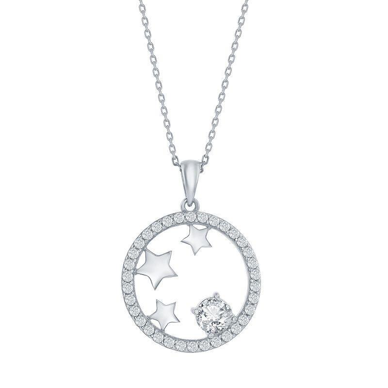 Argento Bella Sterling Silver Cubic Zirconia Circle Stars Pendant Necklace, Womens Product Image