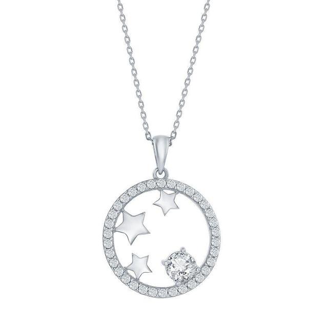 Argento Bella Sterling Silver Cubic Zirconia Circle Stars Pendant Necklace, Womens Product Image