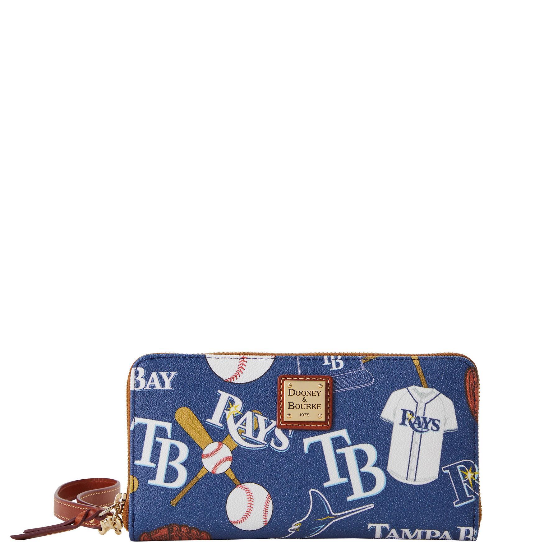 Dooney & Bourke Womens MLB Rays Large Zip Around Coated Cotton Wristlet in Navy Product Image