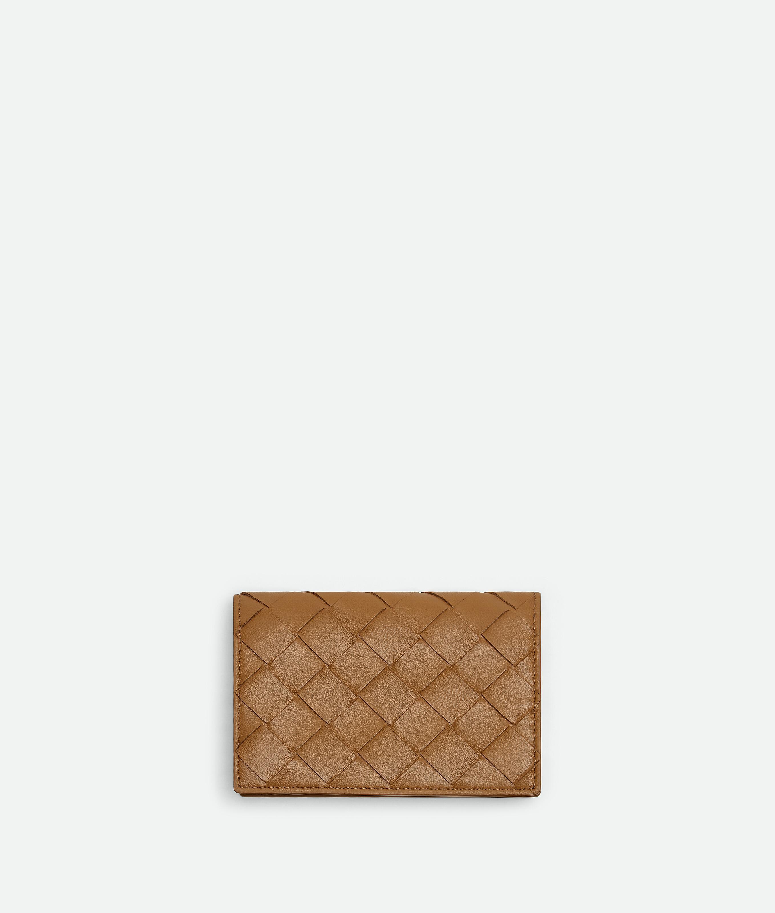 Women's Intrecciato  Business Card Case in Caramel Product Image