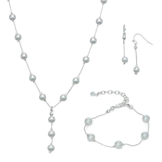 Youre Invited... Silver Tone Simulated Pearl Y Necklace, Bracelet & Earrings Set, Womens Product Image