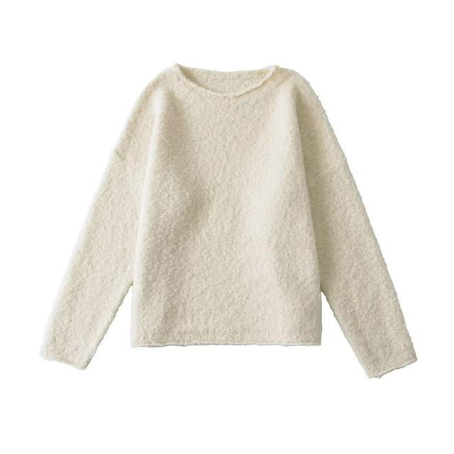 Long-Sleeve Round Neck Plain Sweater Product Image