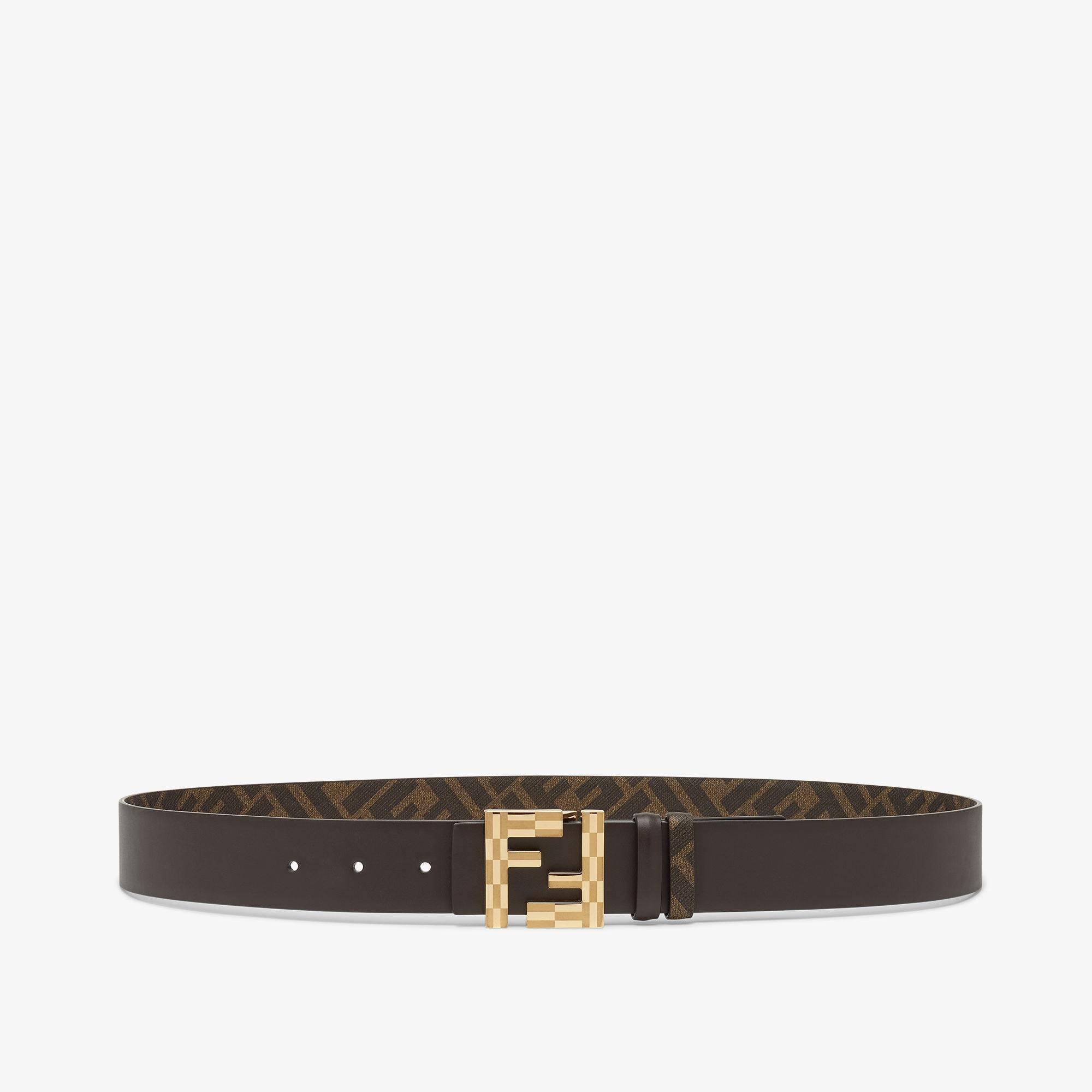 FF Squared BeltBrown leather and brown FF canvas reversible belt Product Image