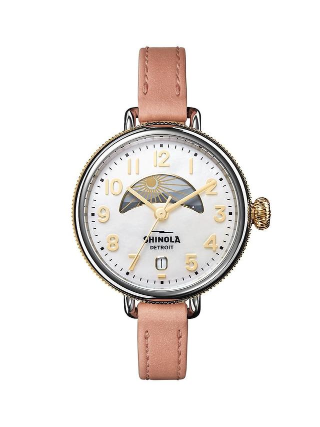 Shinola The Birdy Day & Night Leather Strap Watch, 38mm Product Image