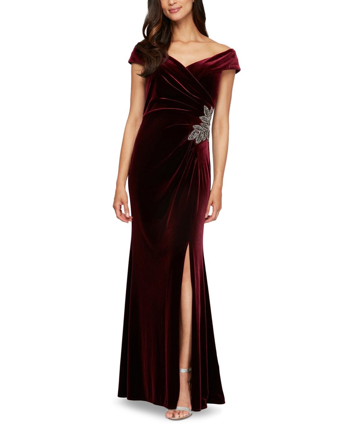 Alex Evenings Womens Velvet Off-The-Shoulder Evening Gown Product Image