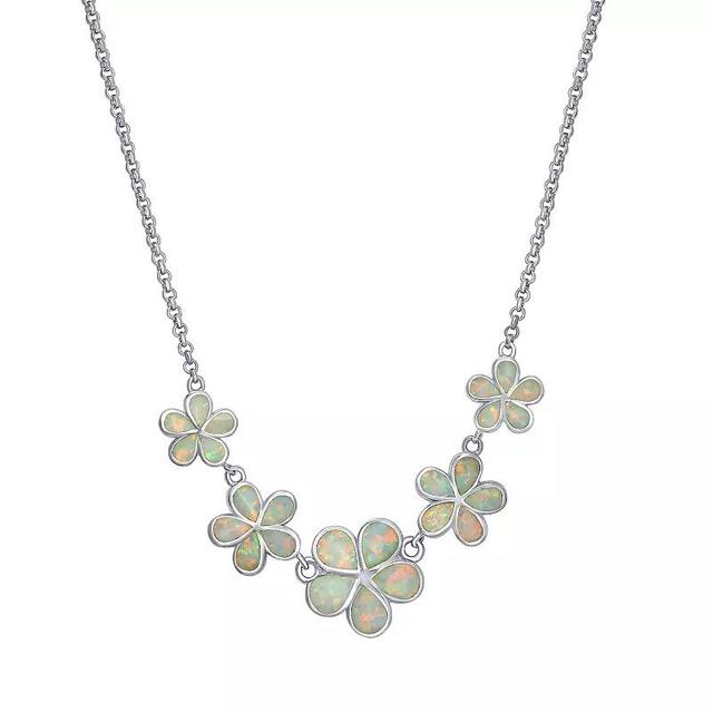 Sterling Silver Graduated White Opal Flower Necklace, Womens Product Image