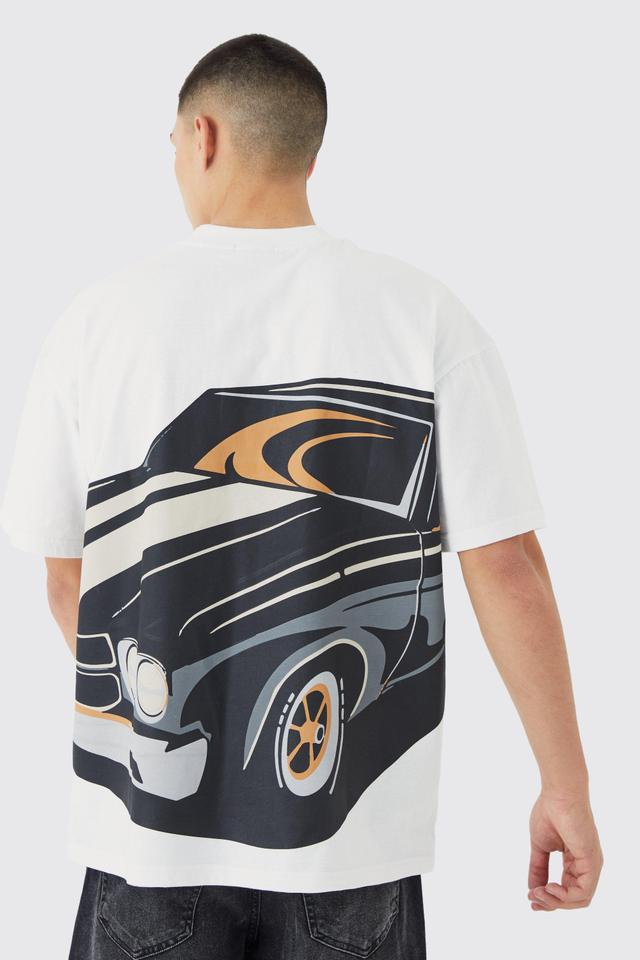 Mens White Oversized Heavyweight Extended Neck Car T-shirt, White Product Image