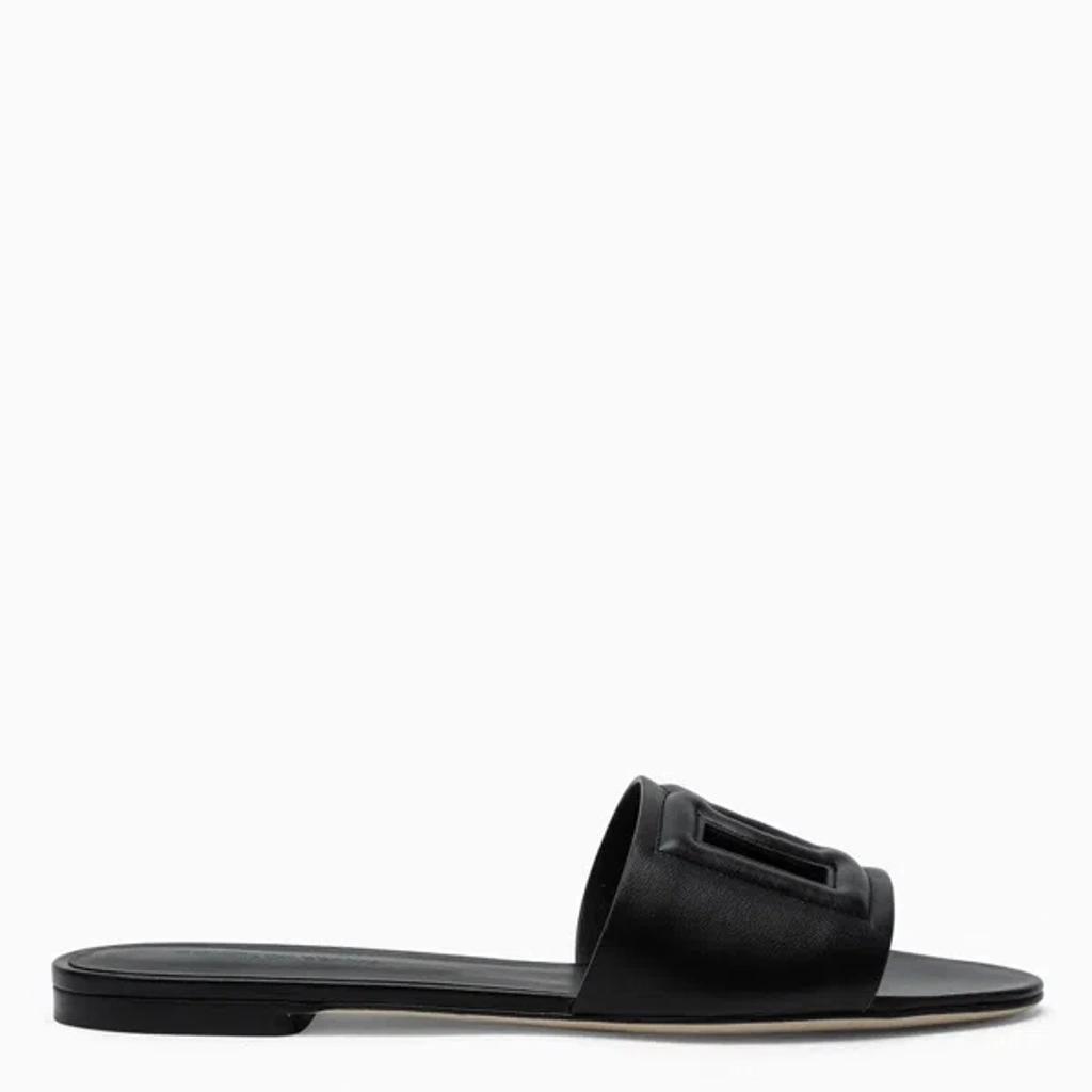 DOLCE & GABBANA Women's Leather Slides With Cut-out Logo In Black Product Image