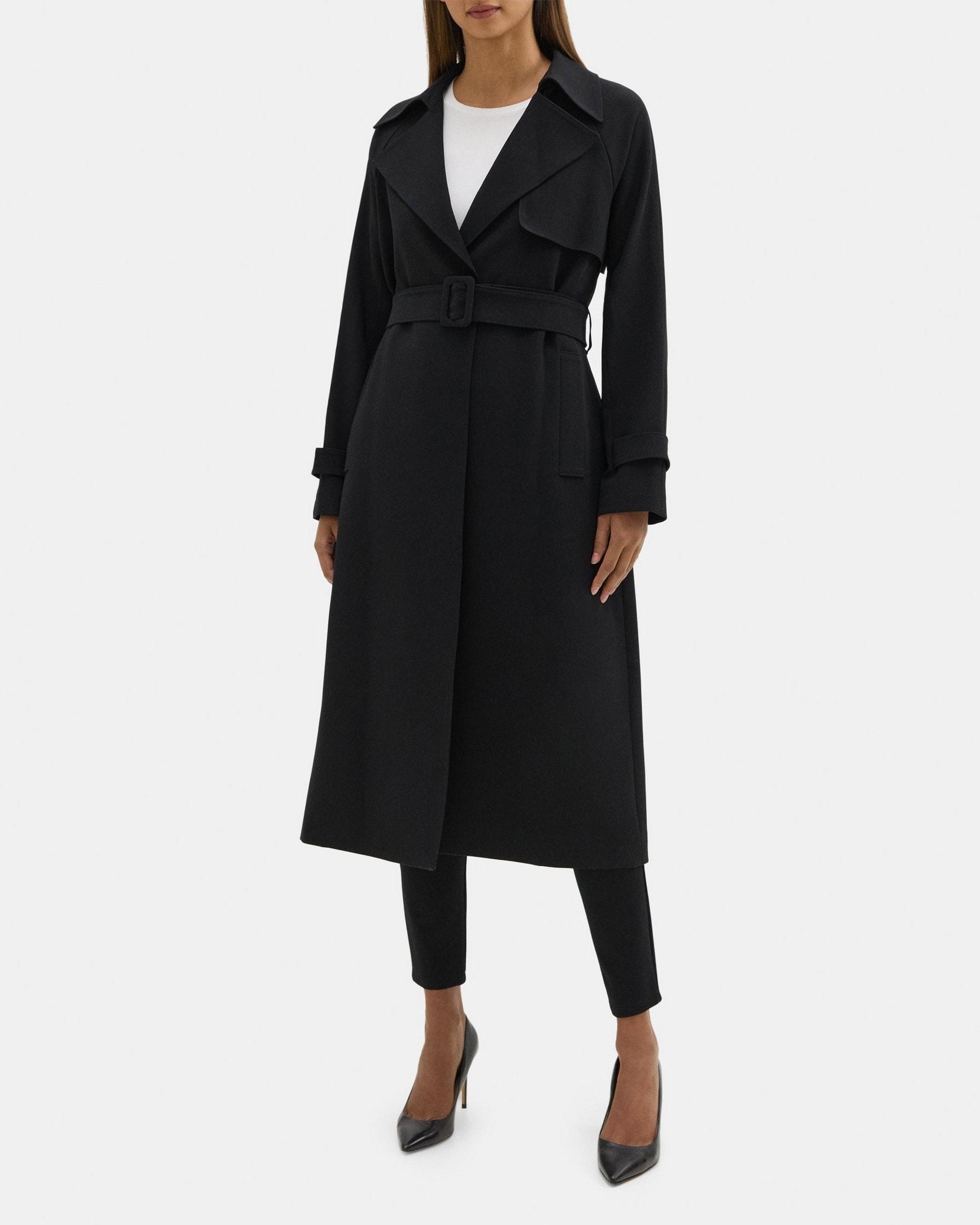 Relaxed Long Trench Coat in Crepe Product Image