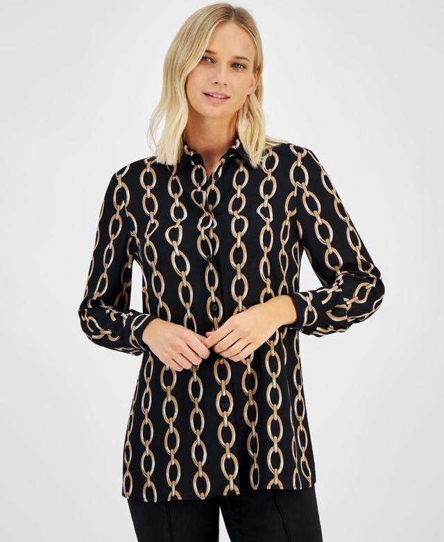 Anne Klein Womens Printed Button-Front Blouse Product Image