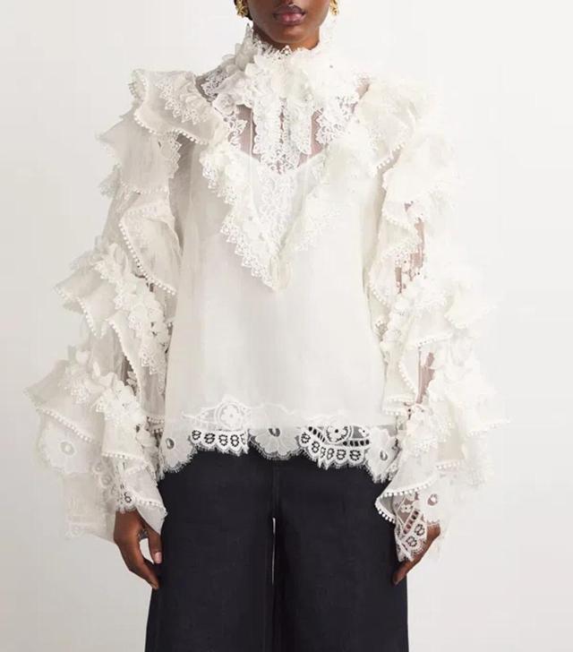 ZIMMERMANN Lace-trim Ruffled Blouse In White Product Image