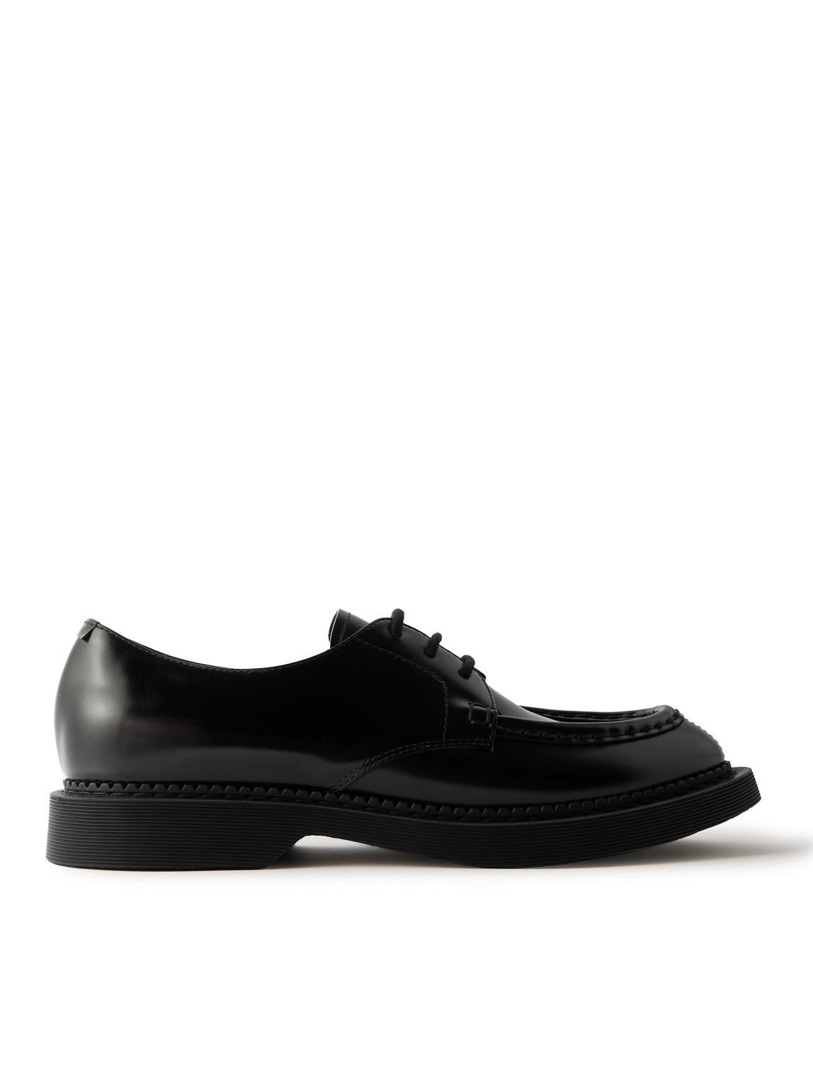 SAINT LAURENT Black Leather And Calf Hair Lace-up Shoes Product Image