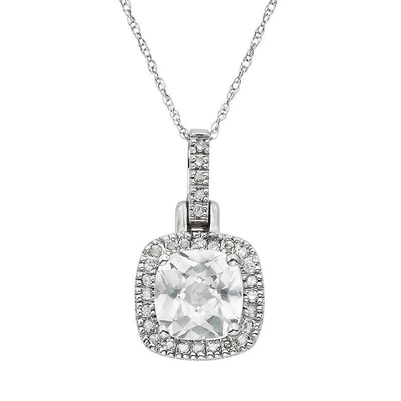 Lab-Created White Sapphire & 1/8 Carat T.W. Diamond 10k White Gold Halo Pendant Necklace, Womens Product Image